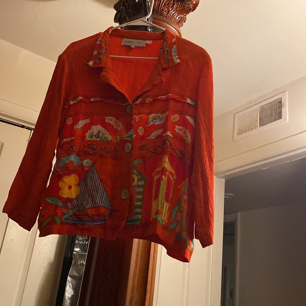 Salmon tropical blouse or jacket - Picture 4 of 8